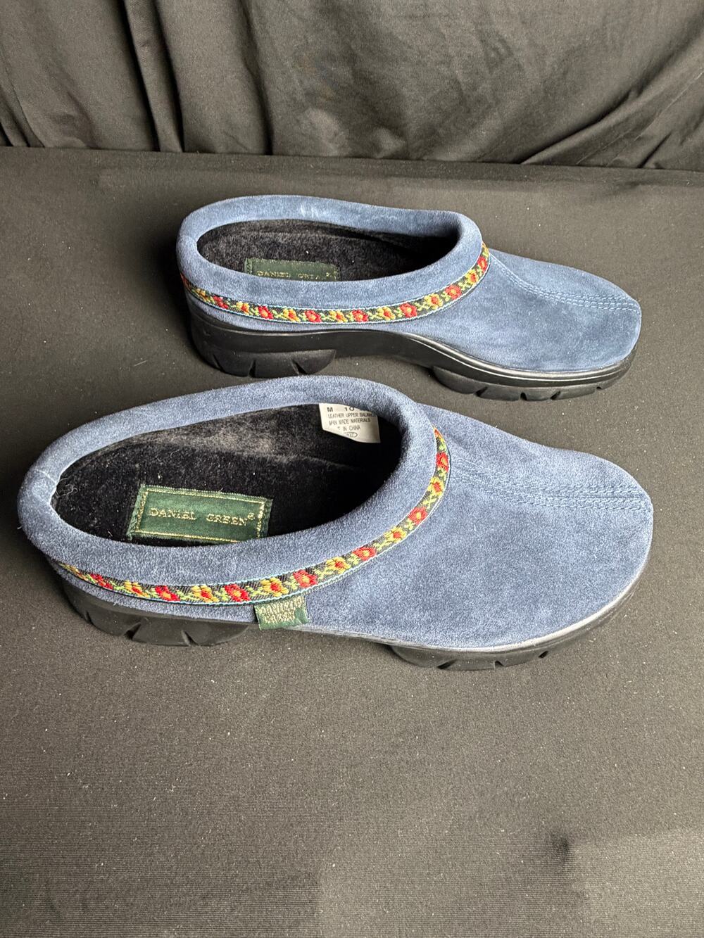 Vintage Daniel Green Blue Suede Floral Trim Clogs Mules Women 10 M